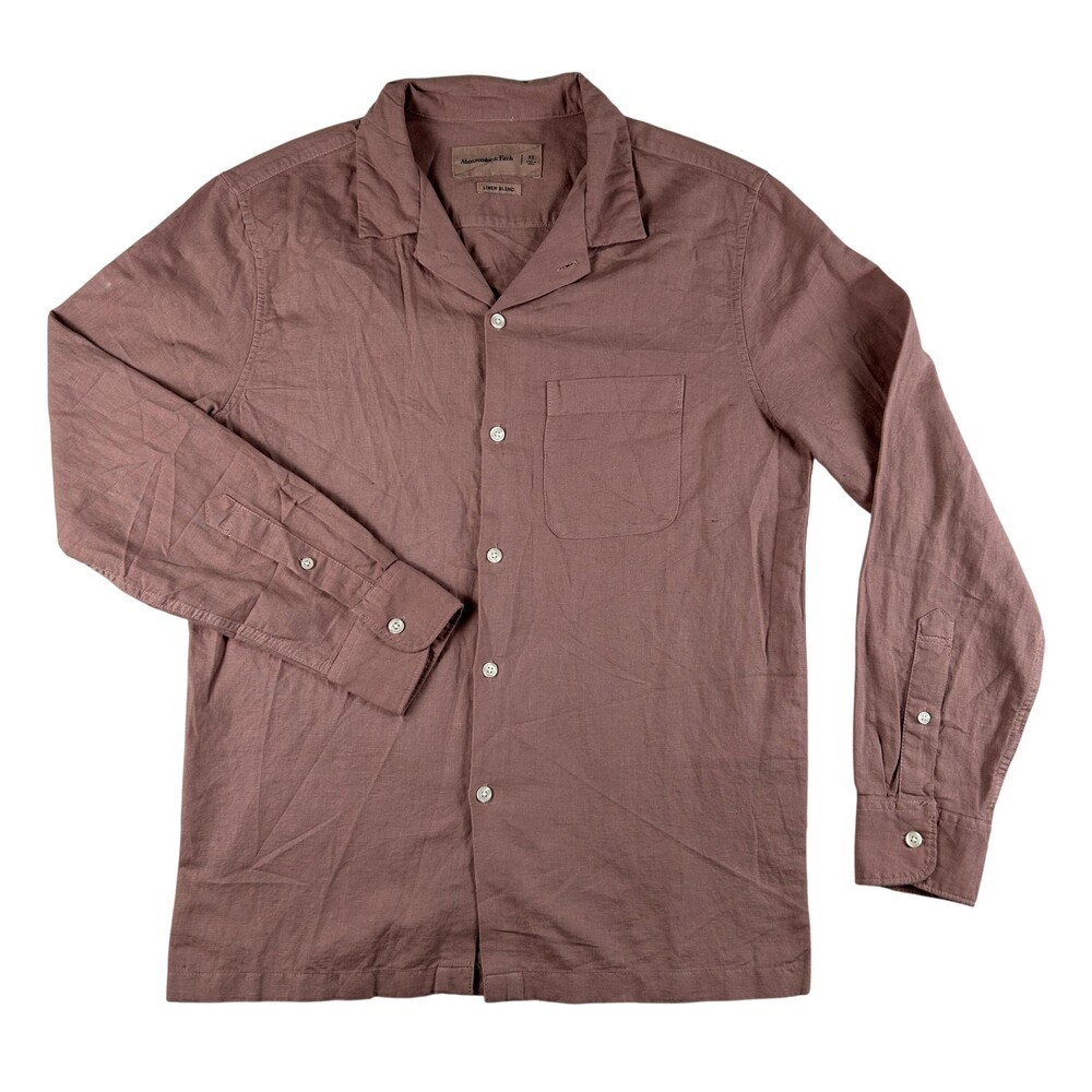 Abercrombie & Fitch Shirt Mens XS Pink Solid Linen Blend Long Sleeve Button Up